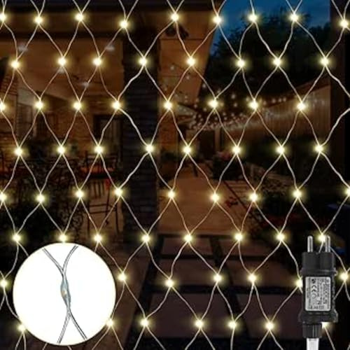 Gresonic 270er LED 3m*3m Lichternetz Lichtervorhang Lichterkette Warmweiß Deko Leuchte Innen und Außen Weihnachten Hochzeit mit Stecker (270LED, Dauerlicht)