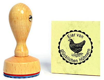 Stempel Eier von glücklichen Hühnern - schwarzes Huhn - Personalisierung Wunschtext möglich - Ø 20 mm