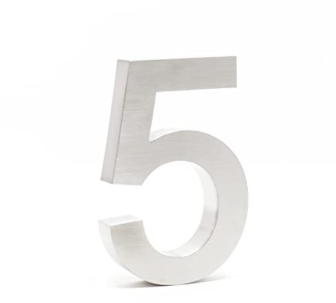Wiltec Plaque Numéro Maison Chiffre 5 3D, 130 x 30 x 200 mm, Acier inoxydable, Résistant aux intempéries, Matériel fixation inclus