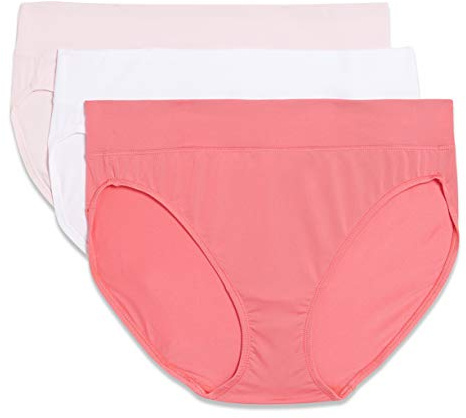 Warner's womens Blissful Benefits By Warner's No Muffin Tailored Hi-cut Panties Multipack Underwear, Sunkissed Coral/White/Pale Pink, Large US