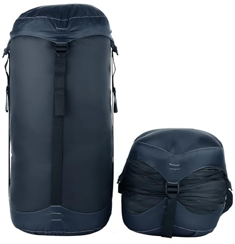 Litume, Saco de compresión Resistente al Agua, Ligero, Saco de Dormir de compresión con Cierre de cordón para Camping, Senderismo, Mochilas(Negro/ExtraGrande-13L)