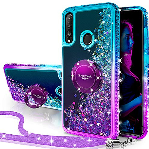 Miss Arts für Huawei P30 Lite Hülle, Glitzer Handyhülle mit Ringständer | Lila,mit Ring & Band,Silikon Flüssigkeit Clear Case, Treibsand Schutzhülle für Mädchen