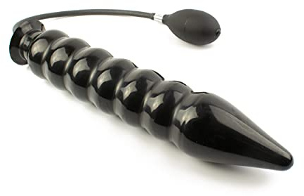 Rubberfashion Latex Analdildo aufblasbar, aufblasbarer gerippter Anal Butt Dildo Penetrator XXL mit Pumpe für Frauen und Männer 36 x 6,7cm schwarz ohne festen Kern
