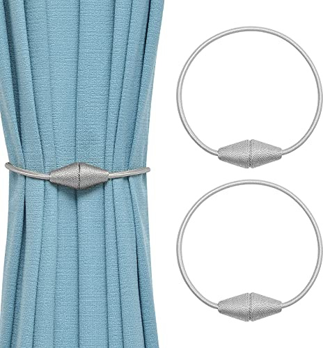 Pretty Jolly Magnetische Vorhang-Raffhalter | Handgefertigtes dekoratives Ornament aus geflochtenem Seil, für Zuhause und Büro, Fenstervorhänge, 40,6 cm, 2 Stück, Grau
