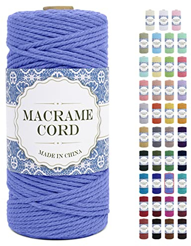 Uiopa Hilo Macrame 3mm x 100m Cuerda Macrame Gruesa Cuerda de Algodon Natural de 4 Hilos, Hilo de Macrame Cordel para Manualidades Macrame Pared Cortina Colgador de Plantas Decoración (Neblina Azul)