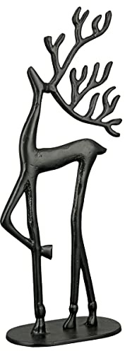 Casablanca Deko Figur Skulptur Rentier aus Aluminium - Schwarze Advent- Weihnachtsdekoration XXL - Dekoration Wohnzimmer Fensterbank Beistelltisch - Höhe 55 cm