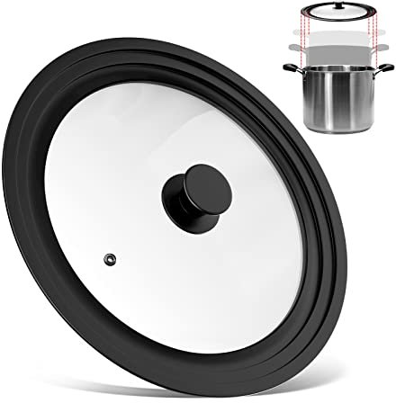 Fousenuk Coperchio Universale Nero, Coperchi Universale Vetro Temperato per Pentole con Bordo in Silicone Resistente al Calore, per Pentole e Padelle da 28 cm, 30cm, 32 cm Diametro