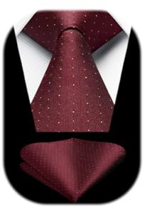 HISDERN Polka Dot Borgoña Corbatas para hombres Corbata de boda Pañuelo Corbata formal de negocios y juego de pañuelos de bolsillo