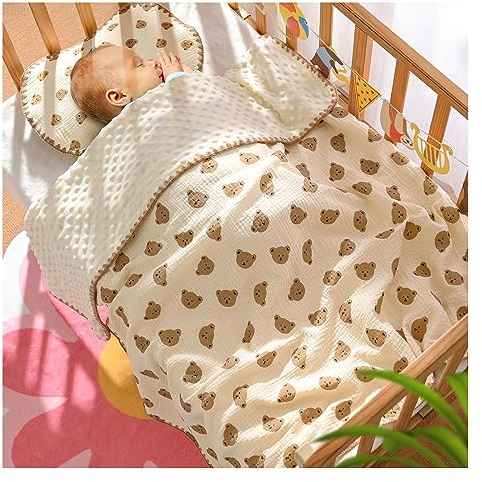 Couverture pour bébé, Motif à Pois Mignon et Respirant, Couverture de Refroidissement pour bébé Douce pour l'école Maternelle pour la Chambre à Coucher (Petit Ours)