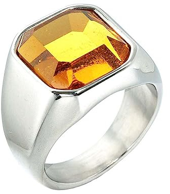 OAKKY Herren Edelstahl Retro Quadratischer Achat Siegelring Statement Paar Ringe Versilbert, Gelb Stein Größe 62 (19.7)