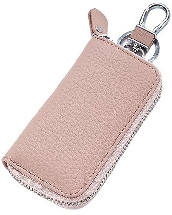 Yizelli Portafoglio Portachiavi in ​​Pelle Unisex con Gancio in Metallo Custodia Portatile Universale Porta Chiavi con Cerniera per Uso Domestico (Rosa Chiaro)