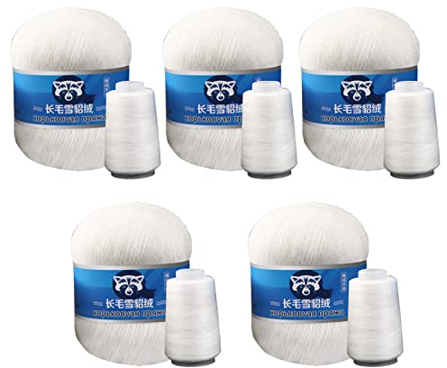 Fulenyi Nerz Kaschmir Garn Langhaar Nerz Kaschmir Linie Nerz Kaschmir Rolle Nerz Kaschmir Garn Handgestricktes Grobes Merino Wollgarn Zum Stricken (zufälliges Paketetikett), Weiß