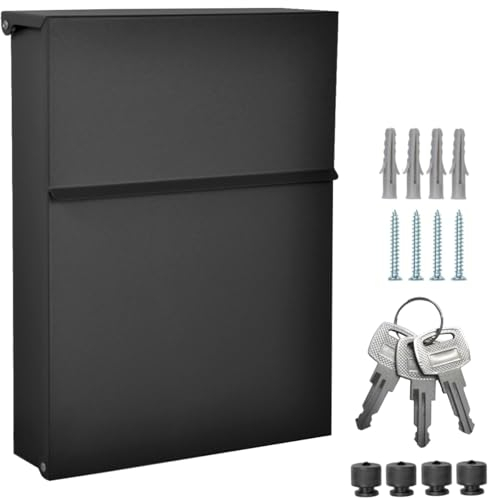 ALSTEN TECH Designer Briefkasten Wandbriefkasten Postkasten ohne Zeitungsfach Schwarz Matt RAL 9017 Mini 30x23 cm