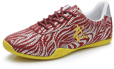Scarpe da Ginnastica Uomo Tela Taekwondo, Low Top Lace-Up Kung Fushoes Leggero Casual Arti Marziali,Rosso,38 EU