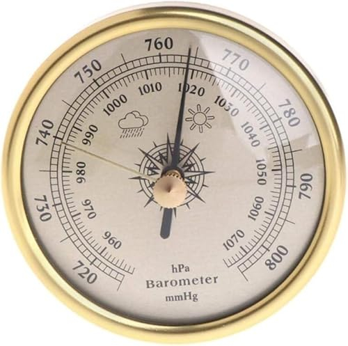 UNbit Traditionelles Barometer, traditionelle Wetterstation, Wandbarometer, Wandbarometer, Hygrometer 1070 hPa, goldfarbene Luftwetterstation mit rundem Zifferblatt