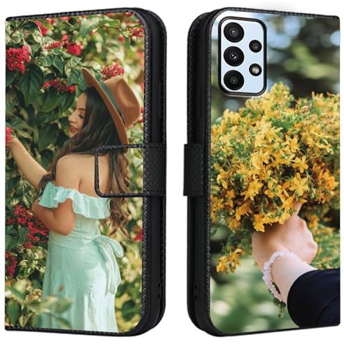 CAXKJE Lederhülle für Samsung Galaxy A53 Personalisierte Handy Hülle,mit Eigenem Foto Bild Text Individuelle Schutzhülle,Leder Flip Case Schutzhülle Stoßfest Hülle -SAMHD-Black