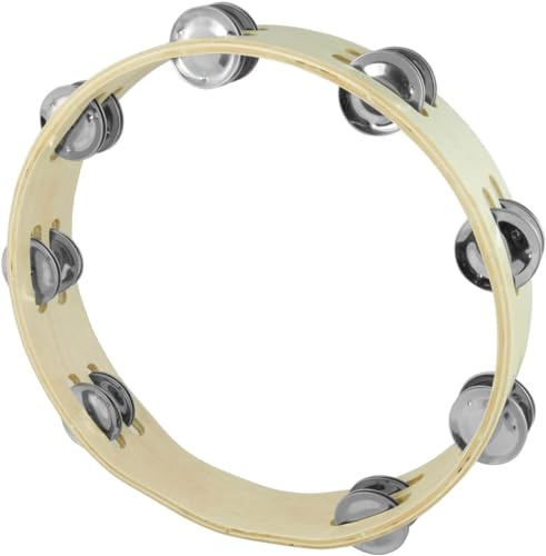 ROCKSTAR - Pandereta de Mano en Madera T1016 de 10 (25cm) con 16 Pares Sonajas de Metal en Doble Fila. Corona sin Parche, Instrumento Musical de Percusión Pandereta para Juegos, Escuelas Fiestas