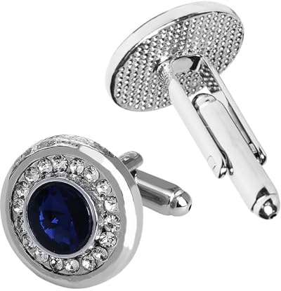 Gemelos de cristal azul para hombre, gemelos con incrustaciones de cristal, rellenos de calcetines de Navidad, elegantes gemelos redondos brillantes, regalo para bodas, fiestas, negocios, camisas de