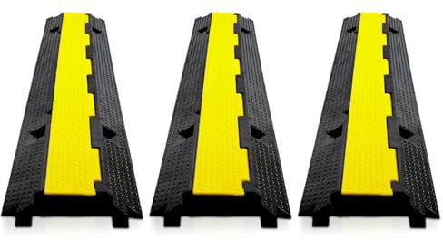 Izrielar Lot de 3 Tapis de Protection à 2 Canaux - 100 x 25 x 5 cm - Pont pour Câbles - Protection Contre les Débordements - Sol en Caoutchouc Thermoplastique Standard