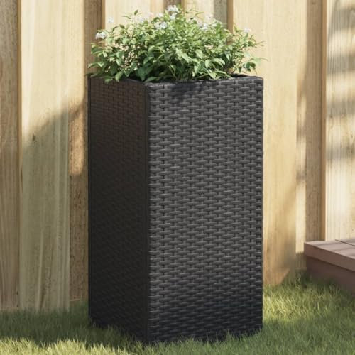 Homgoday Pflanzkübel Hochbeet Pflanzkübel, Blumenkasten, Blumenkübel Pflanzkasten Kräuterbeet Gemüsebeet Blumentopf Balkonkasten für Garten Terrasse Schwarz 30x30x60 cm Poly Rattan