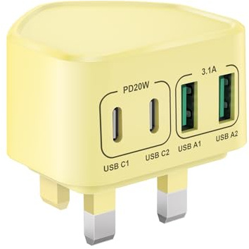 USB C Plug, 40W Fast Charger Plug Mutil USB Plugs UK 4-Port Dual USBC Power Adapter+ QC Wall Charging Head, Multiport Type C Charge for iPhone 17 16 15 14 13 12 11 Pro Max Plus XS, Samsung, iPad