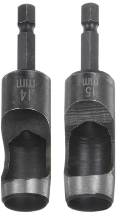 QUARKZMAN 2-Teiliges 14mm,15mm Hohlstanze Leder, Runde Lochstanze Werkzeug mit 1/4 Sechskantschaft für Bohrer, Gürtelstanzer Hochkohlenstoffstahl Einzelstanze für Lederhandwerk Bekleidung