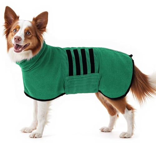 HezzLuv Bademantel für Hunde, Hundebademantel Aus Mikrofaser, Grün XXL | Saugstarker Hundehandtuch Für Mittlere Und Große Hunde, Schnell Trocknend, Hunde Trockenmantel Mit Klettverschluss