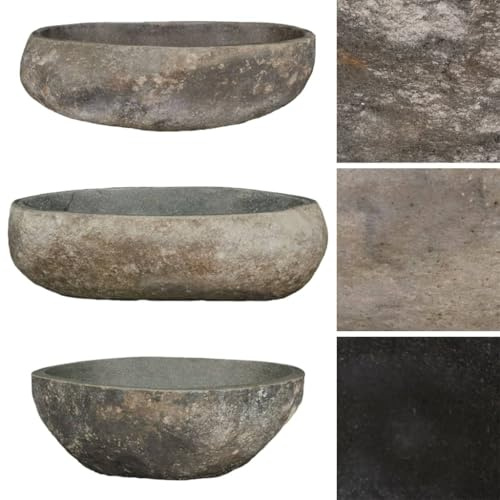 Willood Naturstein Waschbecken Oval für Badezimmer, Flussstein 45-53 cm