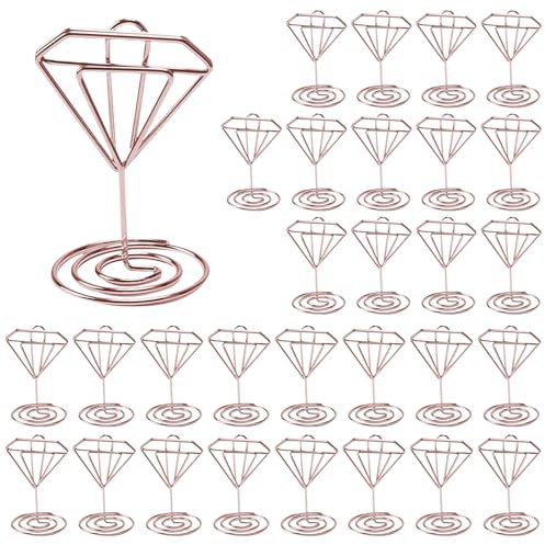 Minnhua 30 Pezzi Metallo Segnaposto Matrimonio Porta Foto, Portafoto da Tavolo Segnaposti Supporto Segnaposto per Ristoranti, Foto, Matrimonio, Compleanno (Oro Rosa Diamante)