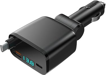 Caricatore Auto con Cavo,Retrattile Caricabatterie Auto 2 porte USB Tipo C Ricarica Adattatore compatibile con lPhone 17 16 15/15 Pro Max/14/13/12,G-alaxy Pixel G-oogle Tablet accessori accendisigari