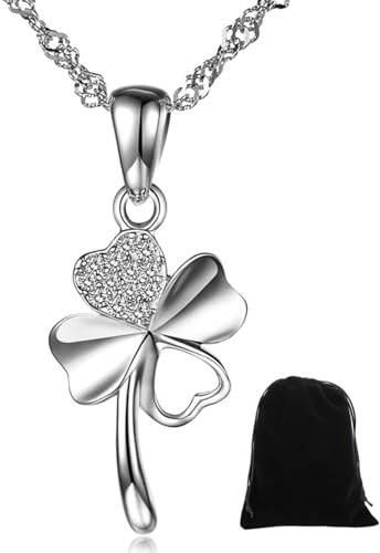 KGDUYC Damen Halskette aus Sterling Silber, Glücksbringer,Kette mit Kleeblatt Anhänger,mit Zirkonen,Sterling Silber Zirkonia Vierblättriges Kleeblatt Anhänger Halskette Kette mit Anhänger für Damen