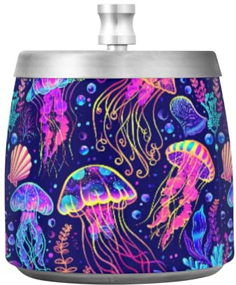 Violetter fluoreszierender Quallen-Aschenbecher mit Deckel, Edelstahl, rauchfreier Aschenbecher, geruchlos, winddicht, Zigarren-Aschenbecher für Terrasse, Zuhause, Büro, Tischplatte im Freien