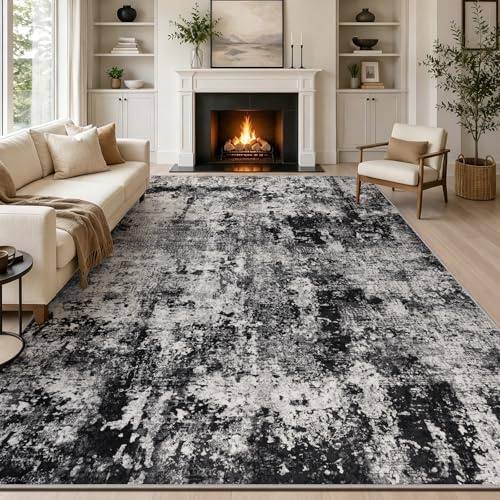 Capslpad svart abstrakt område matta 200 x 300 cm modern kort lugg mjuk falsk ull vardagsrumsmatta tvättbar inomhusmatta halkfri minimalistisk golvmatta mattor för vardagsrum sovrum kontor kök dekor