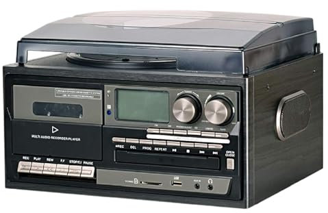 XEEAOFE Giradischi retrò Bluetooth con Altoparlanti Integrati - Giradischi Vintage A 3 velocità, Lettore CD E Cassette - Meno Rumore, Copertura Antipolvere Smerigliata,Black-110V