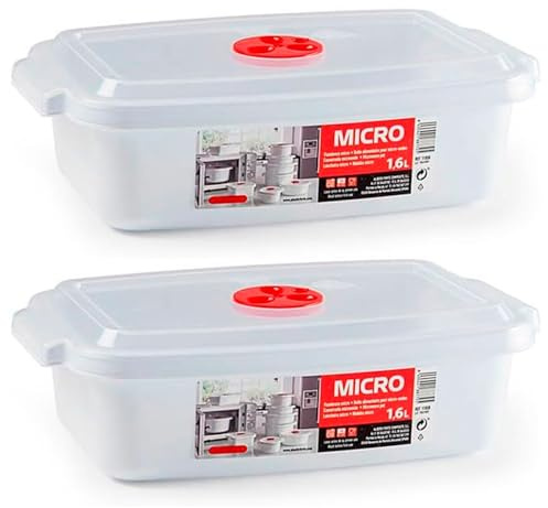 Tradineur - Pack de 2 Fiambreras Modelo Micro - Fabricado en plástico - Capacidad de 1,6 litros - Apto para microondas y lavavajillas - 7,5 x 16 x 25,3 cm