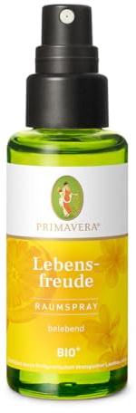 PRIMAVERA Livsglädje rumsspray ekologisk 50 ml – doftspray gjord av 100 % naturliga eteriska oljor, varm fräsch doft med Litsea bio, Frangipani bio, orange bio – vegan