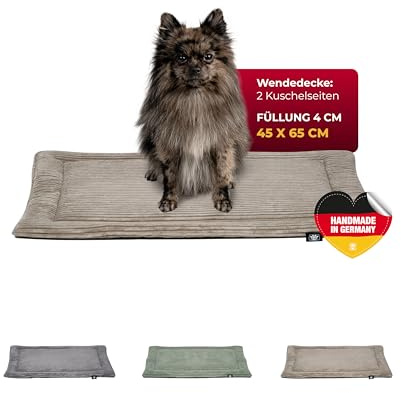 HS-Hundebett® Hundedecke Cord mit Füllung XS (45x65 cm) – Waschbare Wendedecke – Kuscheldecke für Hunde – Gemütlicher Ruheplatz – Beige, Made in DE