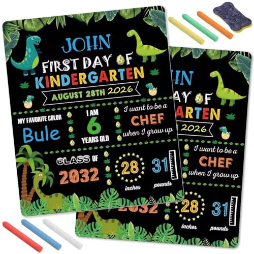 PANTIDE Dinosaurier-Schultafel mit Kreide-Radierer für Vorschule, wiederverwendbar, doppelseitig, für den ersten und letzten Schultag, Kreidetafel, Schild für Kinder, Studenten, Geschenke