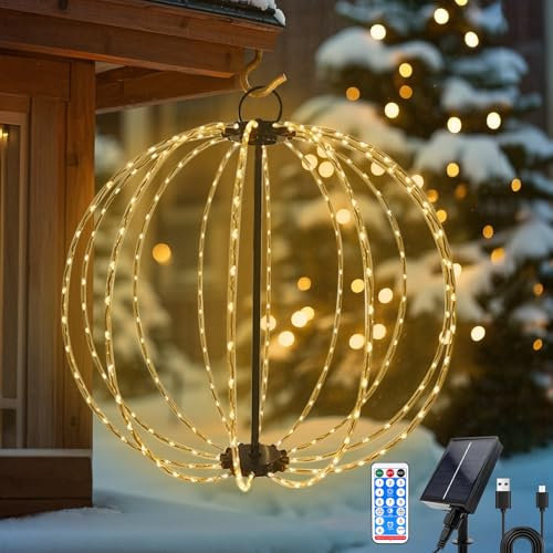 Beleuchtete Faltbare Kugeln Weihnachten Durchmesser 30 cm, Solar Lichter Laternen Aussen mit Remote, 8 Mod Hängende Laternen Lichter, Solar Garten Lampen Für Weihnachten Partys Balkon Hochzeit Dek