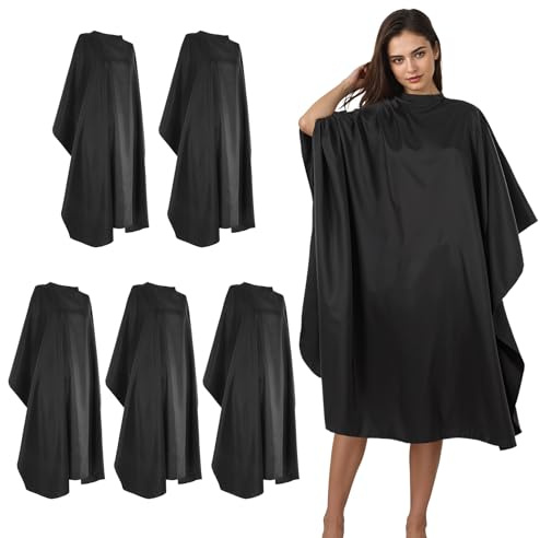 5 Pcs Black Hair Salon Capes,55 X 47 Inches Professional Waterproof Salon Barber Cape with Adjustable Snaps,Hairdressing Styling Nylon Hair Cutting Cape for Haircutting Dyeing Styling