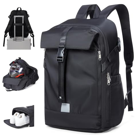 HYC00 Sac a Dos Moto Homme Femme Sacs à Dos pour Casque de Moto Étanche Sac de Sport avec Compartiment à Chaussures, Sacs Porte-Casques Motard Extensible Réfléchissant, Capacité Backpack,Noir Grand