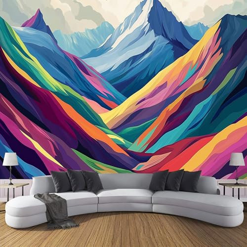 Bunte Berge Fototapete - Geometrische Landschaft - Größe 400X280Cm (Breite X Höhe) Wandtapete Tapete, Wandbild Wandtattoo Dekoration - Tapete, Kinderzimmer, Kindertapete