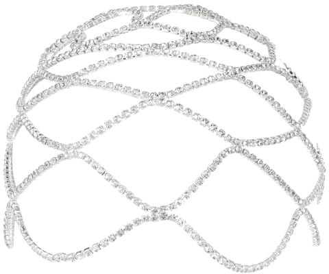 Telooco Rhinestone Headpiece, Mesh Head Chain, Bohemian Head Jewelry for Women, Simple Practical Silver Headpiece Bride Wedding Dinner Prom Hair Accessories