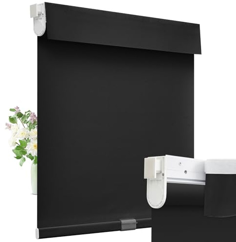 Moonice Cordless Roller Blinds No Drill Blinds for Windows Valance Blackout Shades Thermal Insulated Easy to Install Waterproof Window Shades for Home Kitchen Bathroom (Black,Custom Size