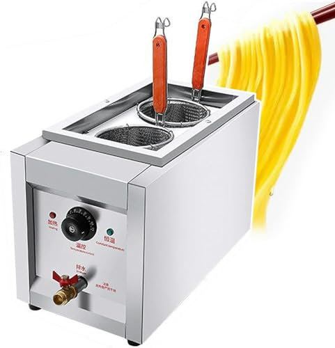 CQIKRWGWS Cuiseur à pâtes avec 2 paniers égouttoirs, cuiseur à Nouilles électrique en Acier Inoxydable 2000 W, cuiseur à Nouilles Rapide - Température constante Automatique