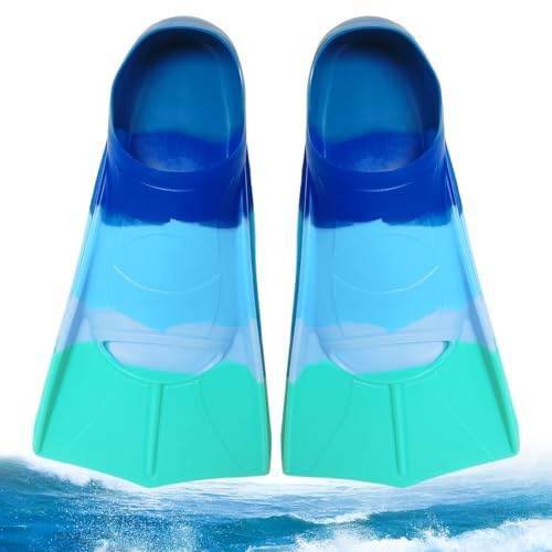 Pinne da nuoto per bambini, 100% silicone, pinne corte per bambini, pinne da snorkeling in silicone, pinne da allenamento, pinne corte leggere, pinne da allenamento, per ragazzi e ragazze – XS – blu