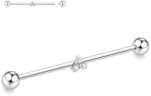 hengkaixuan G23 Titanium Industrial Piercing Jewellery 14G Industrial Earring Internal thread Industrial Barbell 38mm Helix Cartilage Earring with CZ Long Scaffold Bar