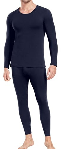 wirarpa Men's Cotton Long Johns Thermal Underwear Set Base Layer Lightweight Long Sleeve Top and Pajama Bottom Navy XX-Large