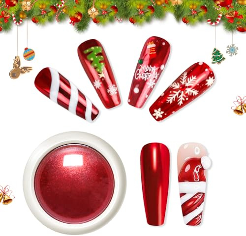 Red Chrome Nail Powder- Spiegel Effek Rot Chrome Nagelpuder, Mirror Glazed Cromepulver Nägel Puder Metallic Glitter Nail Pigment Pulver für Nägel