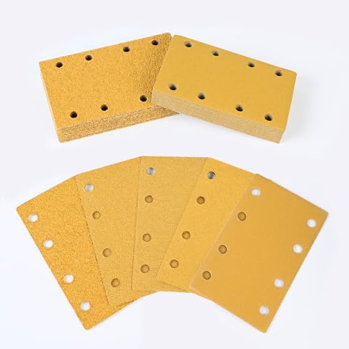 Papel de Lija 80x133mm 8 Agujeros, 50 Hojas de Lija con P40/60/80/120/240, Almohadillas de Lijado Más Fuertes para Lijadora Orbital en Madera, Metal, Pintura, Plástico Sruhrak